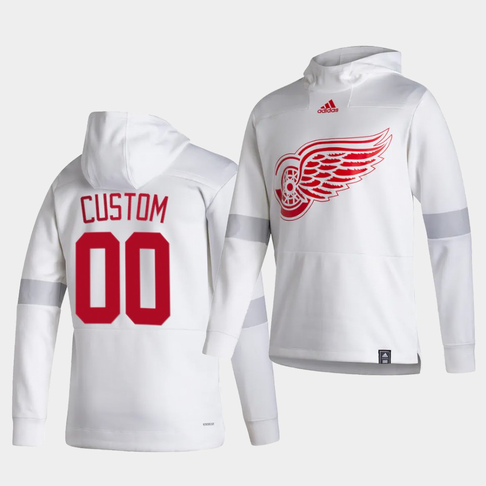 Men Detroit Red Wings #00 Custom White NHL 2021 Adidas Pullover Hoodie Jersey